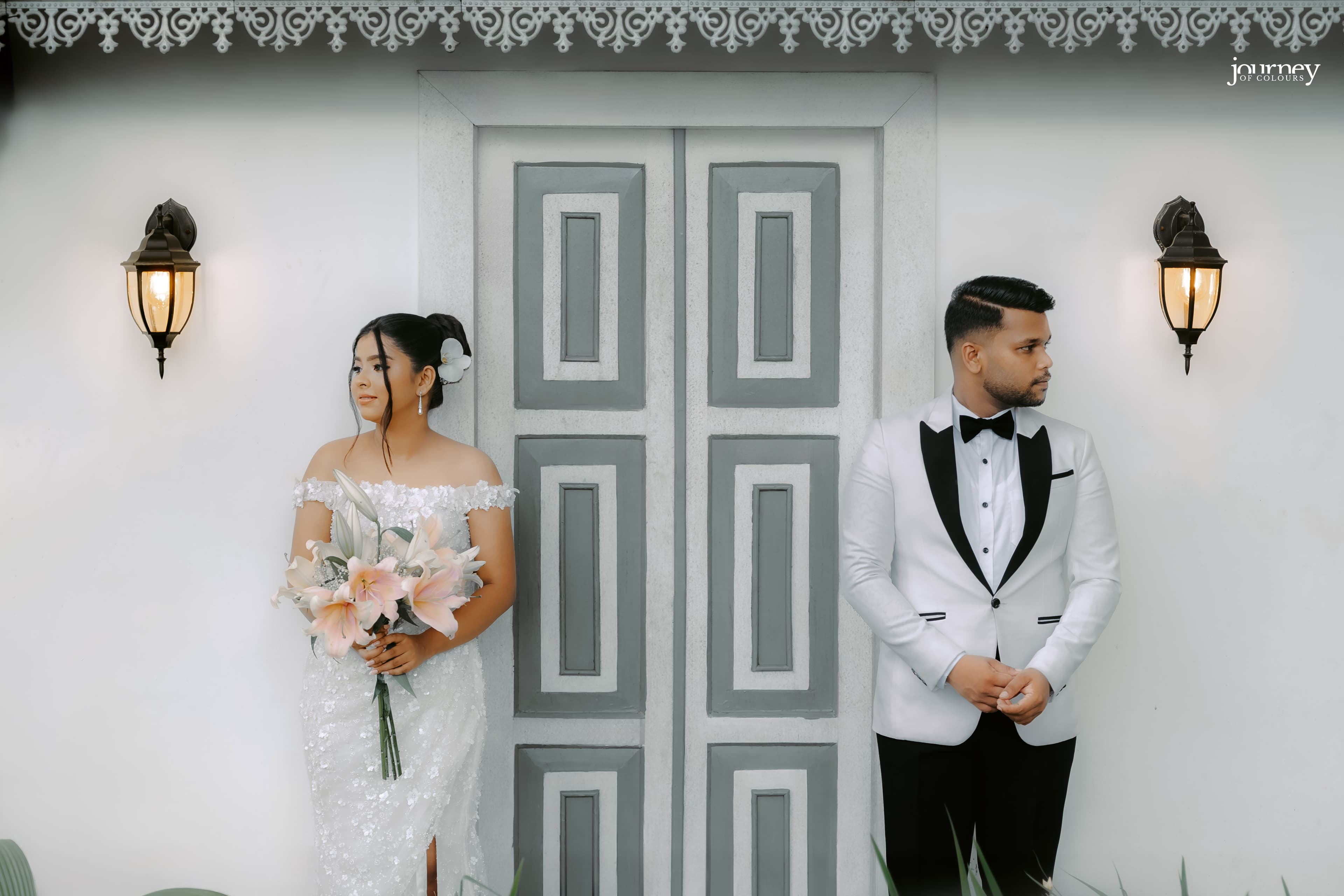 A quiet moment shared by the couple as they gaze into the distance